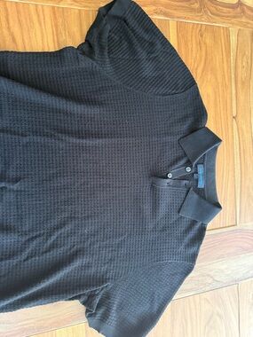 Men's Black Knit Polo Shirt with honeycomb stitch sweater. 60% cotton,